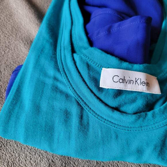 Calvin Klein Dress Womens Medium Asymmetrical Ruffle Aqua Blue Beach - Picture 14 of 16